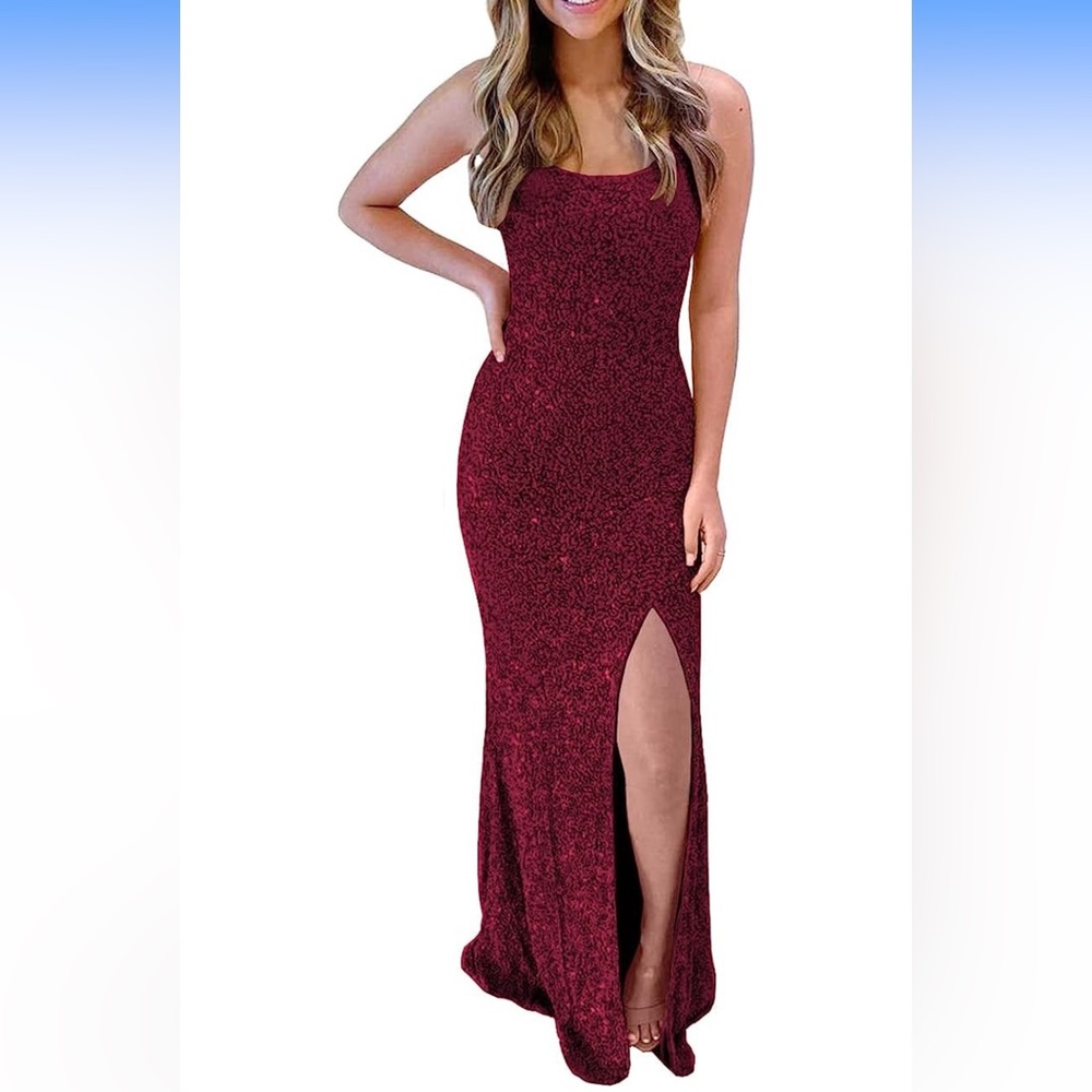 Burgundy Sequin Prom Dress Size 2